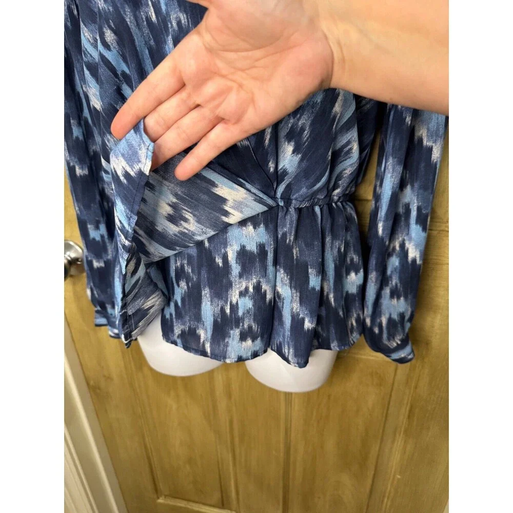 Michael Kors Women's Multicolor Geometric Long Sleeve Blue Shirt Top Size S